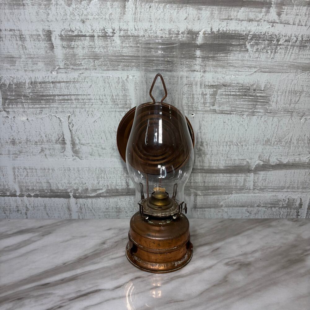 Vintage Copper Finish Hurricane Kerosene Oil Lamp with Reflector